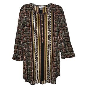 Nygard Top Boho Patchwork Stripe Flowy Tunic Top Multicolor Print Size XL 18–20